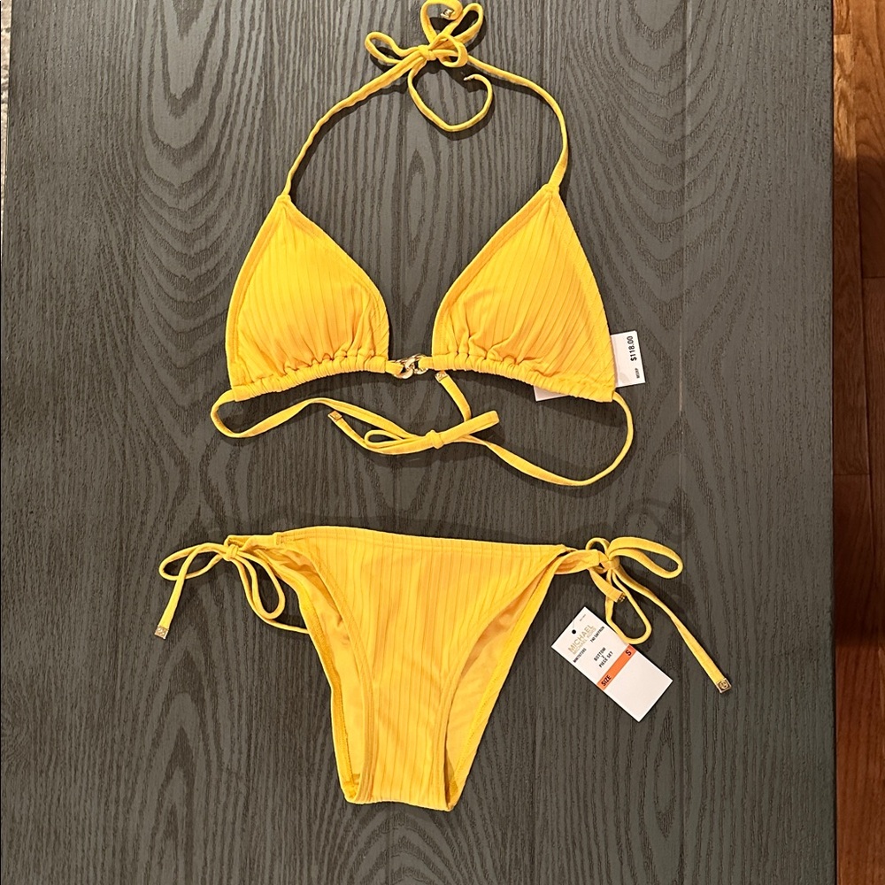 Michael Kors Yellow Ribbed String Bikini Set